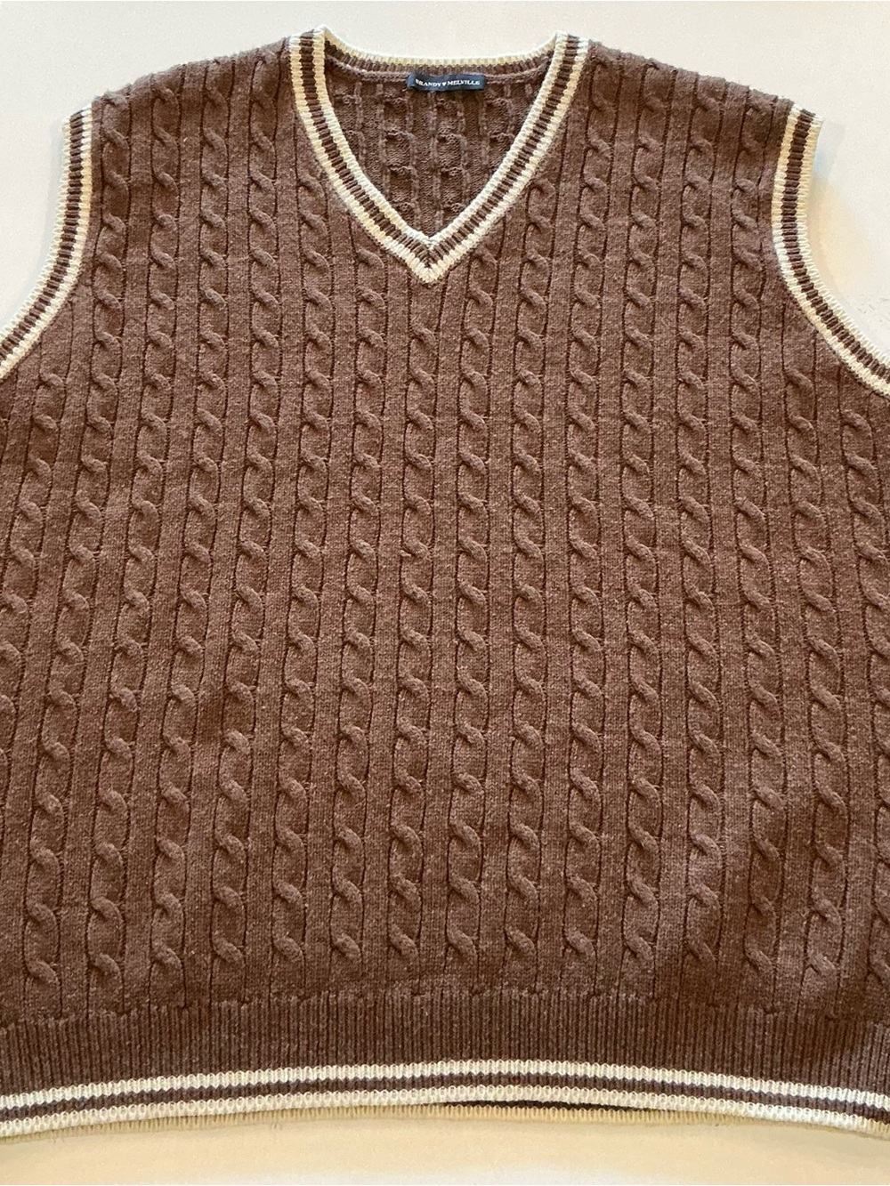 Brandy Melville Brown Cable Knit Sweater Vest Wool Blend